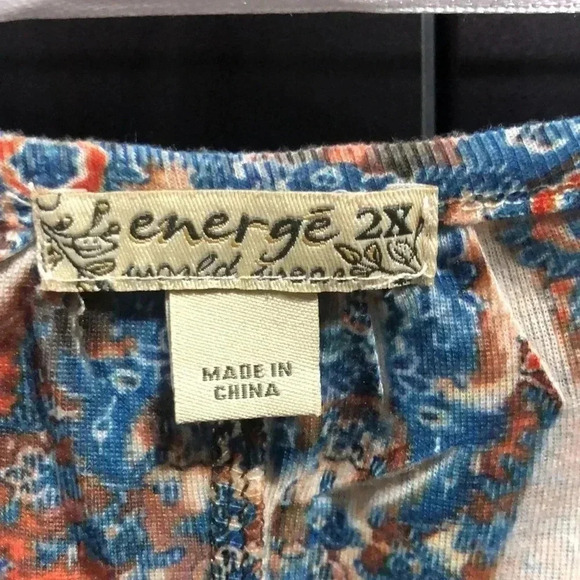 Energe Boho & Animal print, bell mid sleeve,v-neck,gold button detail - Picture 6 of 9